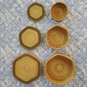 Korean Nesting Woven Hexagonal Boxes, NWOT